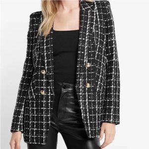 Express Plaid Tweed Boyfriend Blazer